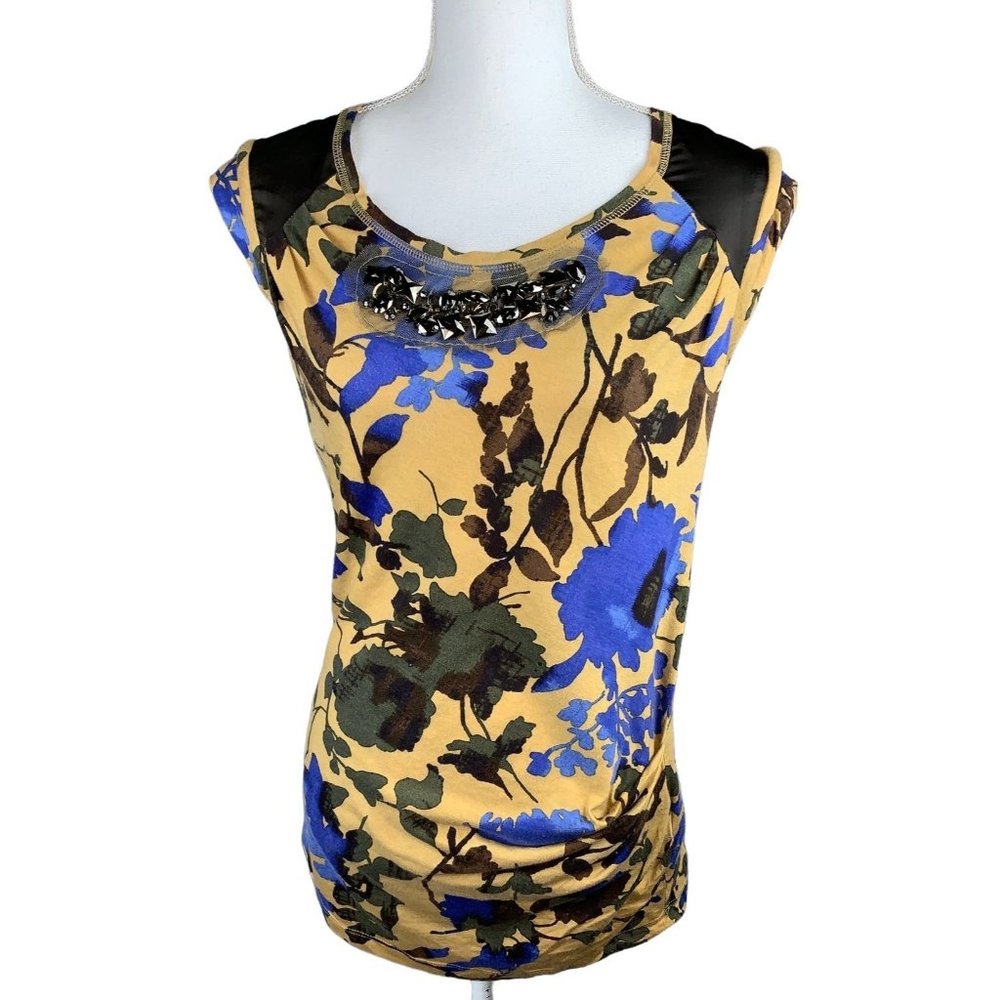 Simply Vera Wang Floral Short Sleeve Embellished Blouse Size S